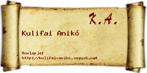 Kulifai Anikó névjegykártya